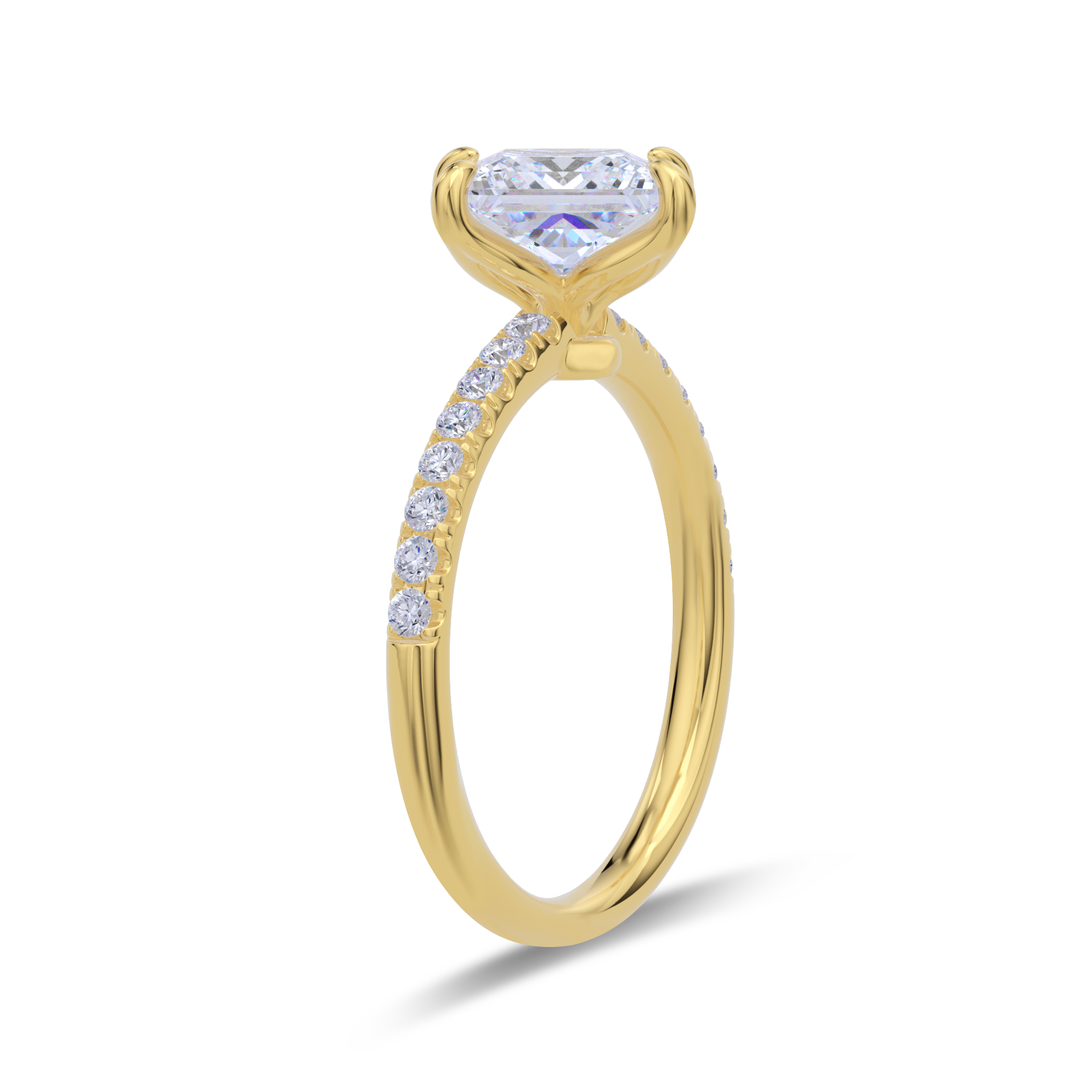 Dia Solitaire Pave Engagement Ring Princess•Yellow Gold