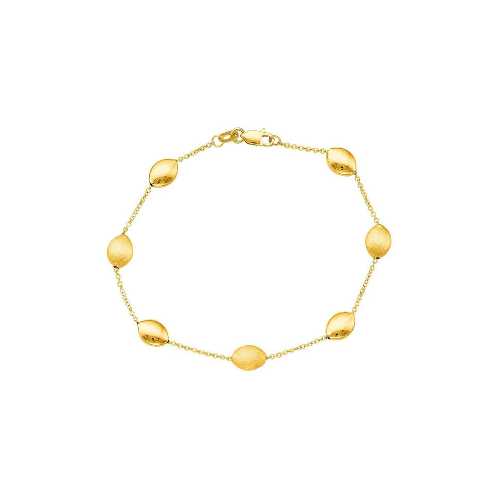 14k Yellow Gold Bracelet with Textured and Polished Pebble Stations (6.35 mm)