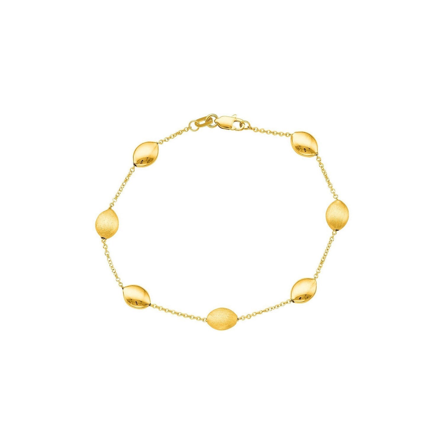 14k Yellow Gold Bracelet with Textured and Polished Pebble Stations (6.35 mm)