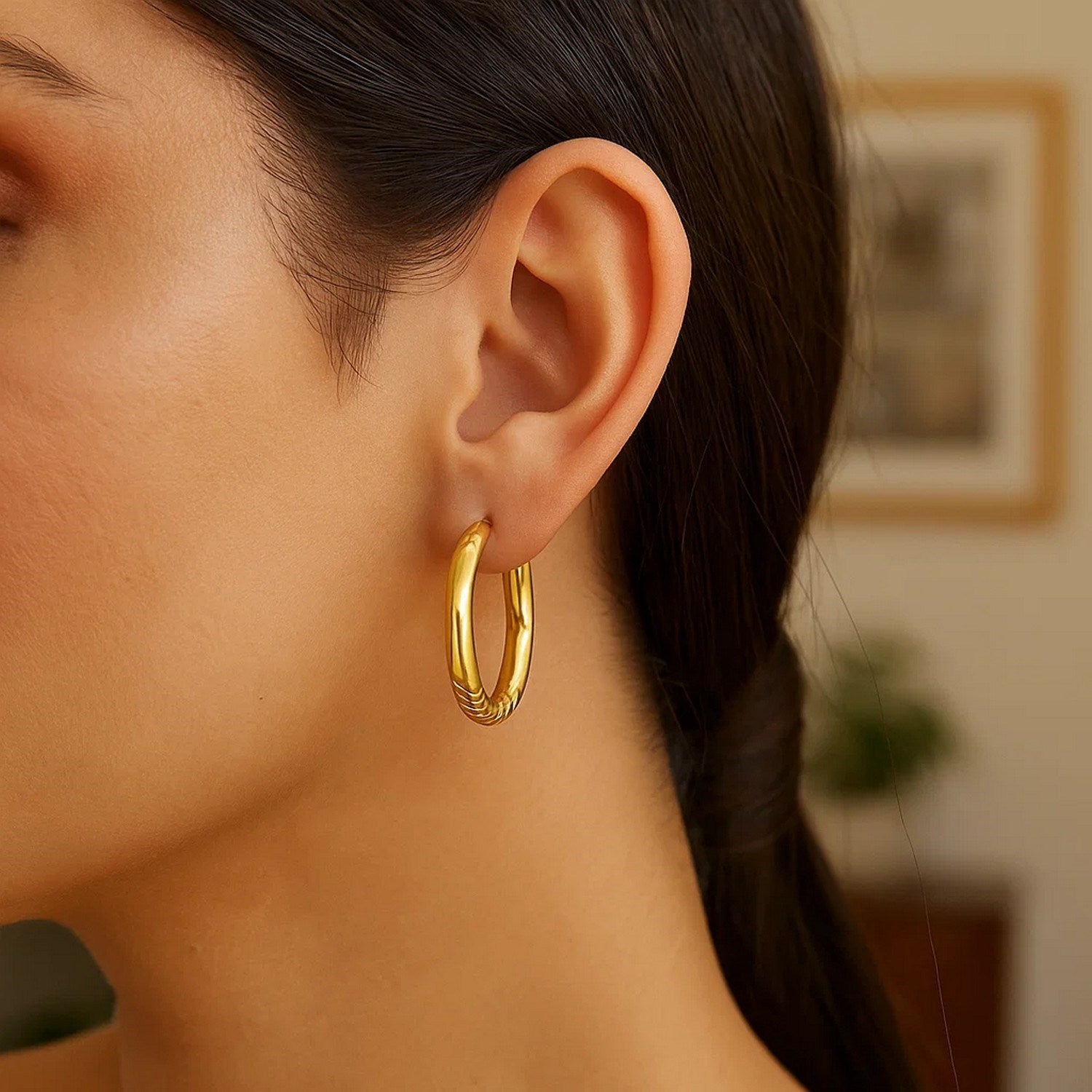 14K Yellow Gold Twisted Large Hoop Earrings