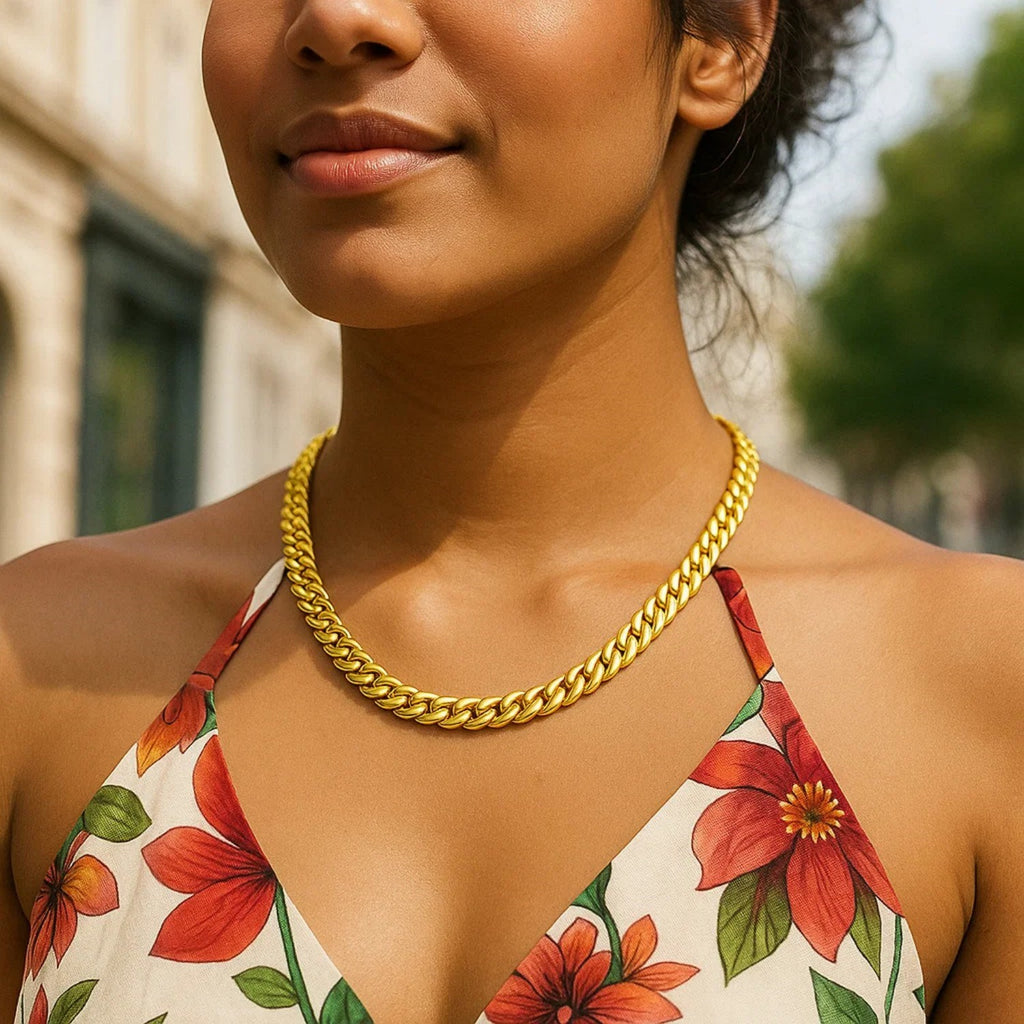 14k Yellow Gold Cuban Chain Choker Necklace