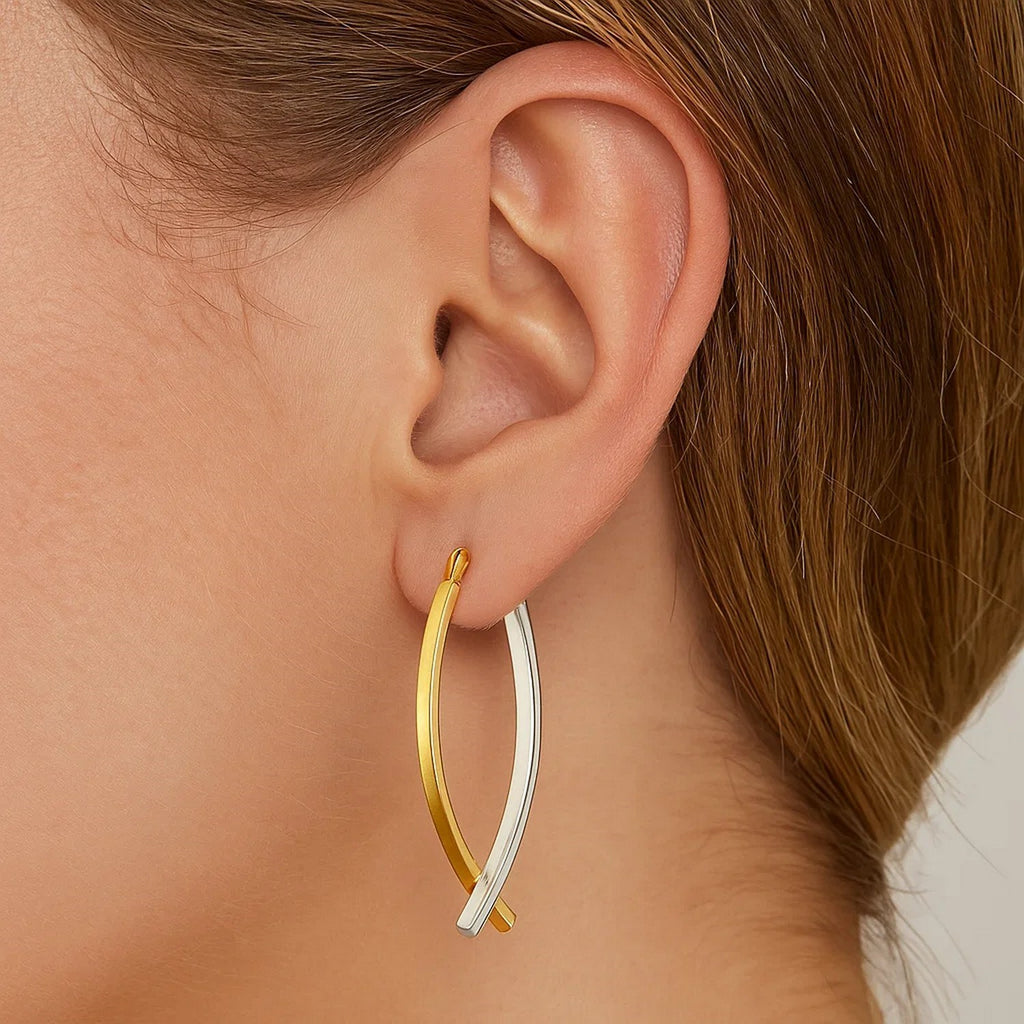 14k Two-Tone Gold Double Row Fancy Drop Earrings