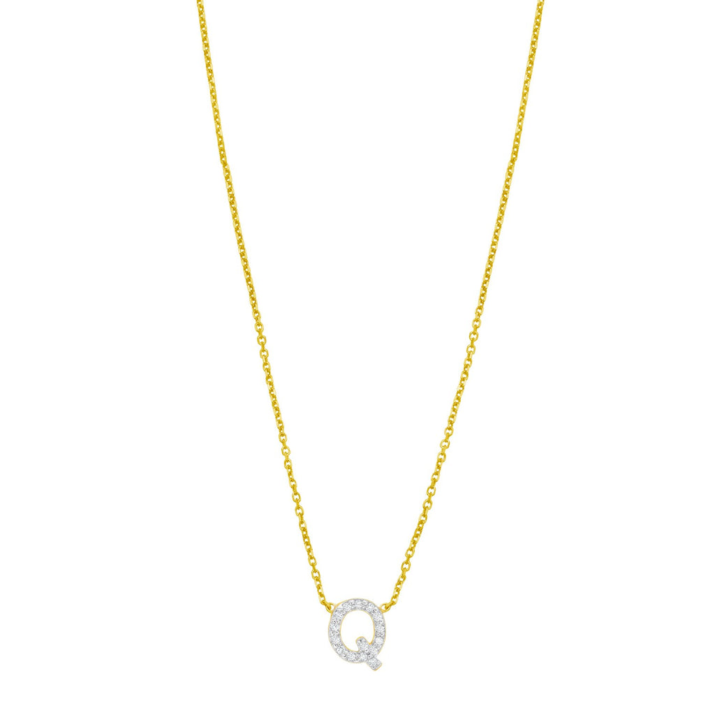 14K Yellow Gold Mini Diamond Q Initial Pendant Necklace