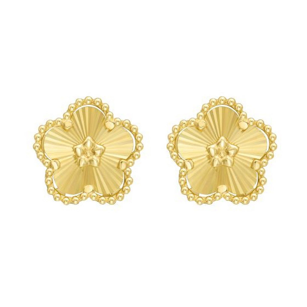 14K Yellow Gold Textured Daisy Earrings