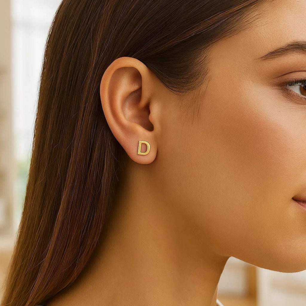 14K Yellow Gold Yours Truly Initial D Stud Earring