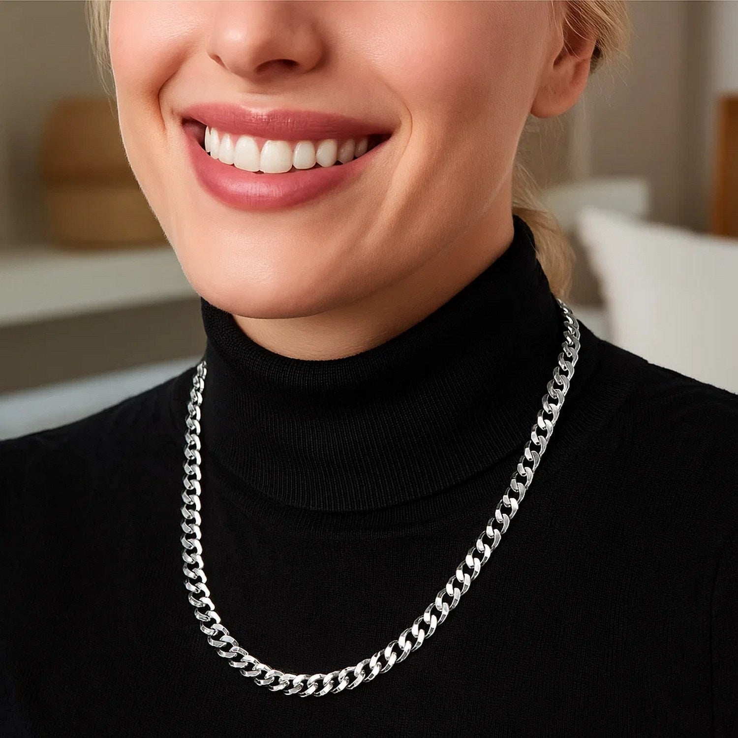 14k White Gold Solid Curb Chain (5.70 mm)