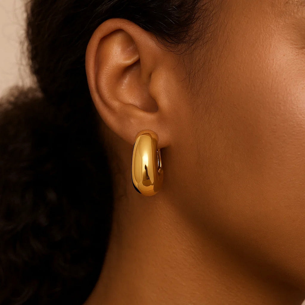 14k Yellow Gold Fancy Omega Hoops