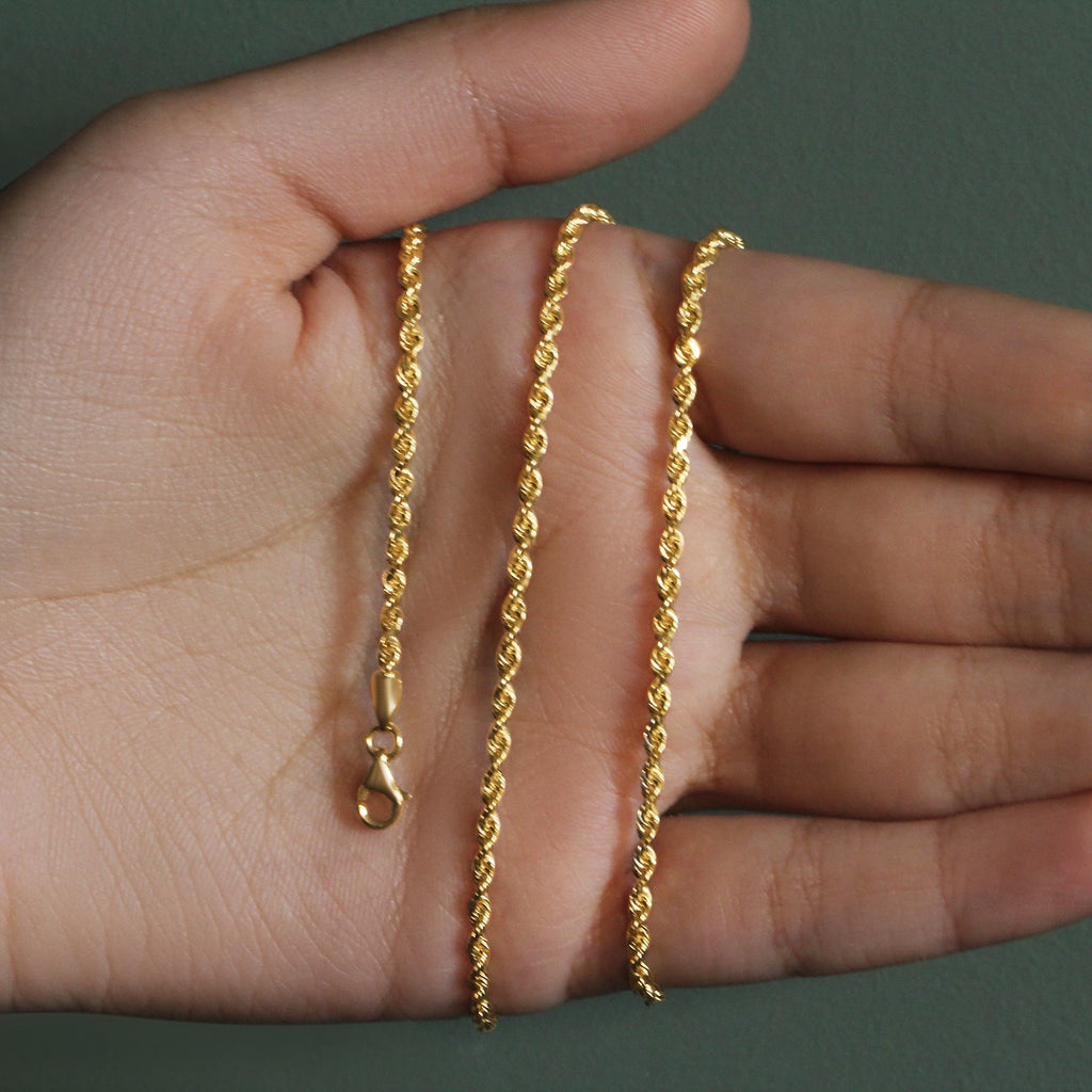 14k Yellow Gold Solid Diamond Cut Rope Chain (2.50 mm)