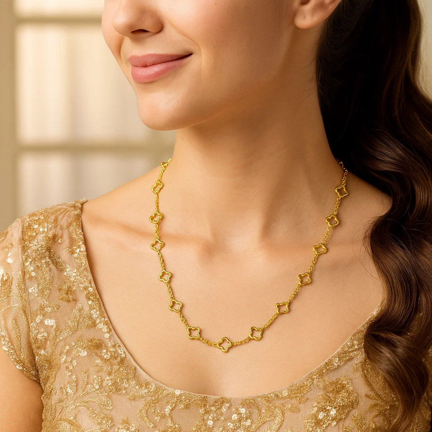 14K Yellow Gold Clover Link Necklace (7.00 mm)