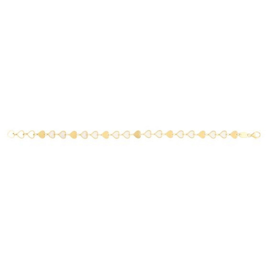 14K Yellow Gold MOP Heart Mirror Gem Bracelet