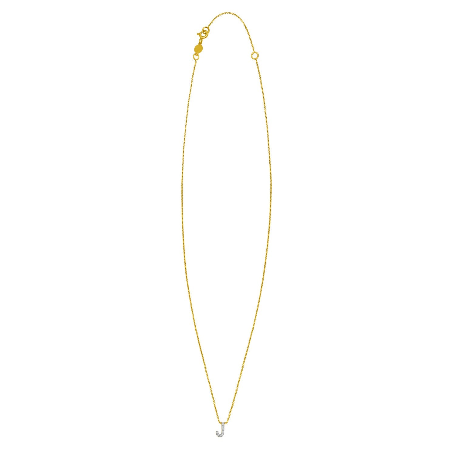 14K Yellow Gold Mini Diamond J Initial Pendant Necklace