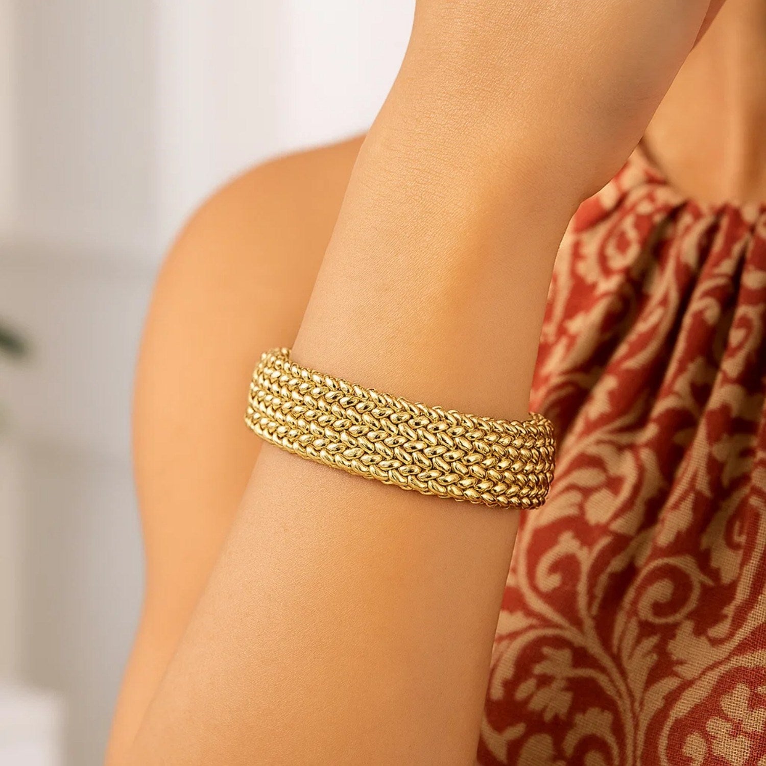 14k Yellow Gold High Polish Thick Braided Bracelet  (14.50 mm)