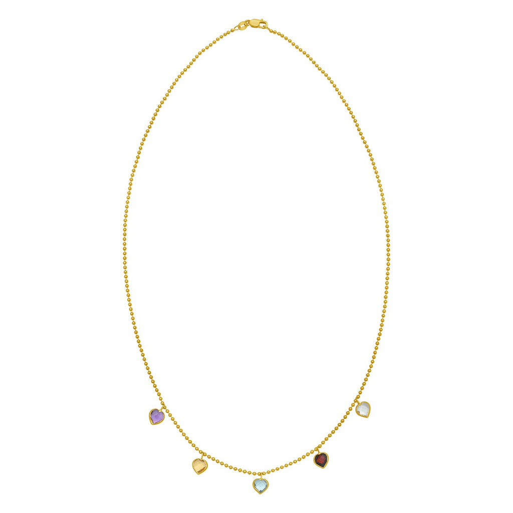 14K Yellow Gold Multi Gemstone Heart Necklace (1.50 mm)