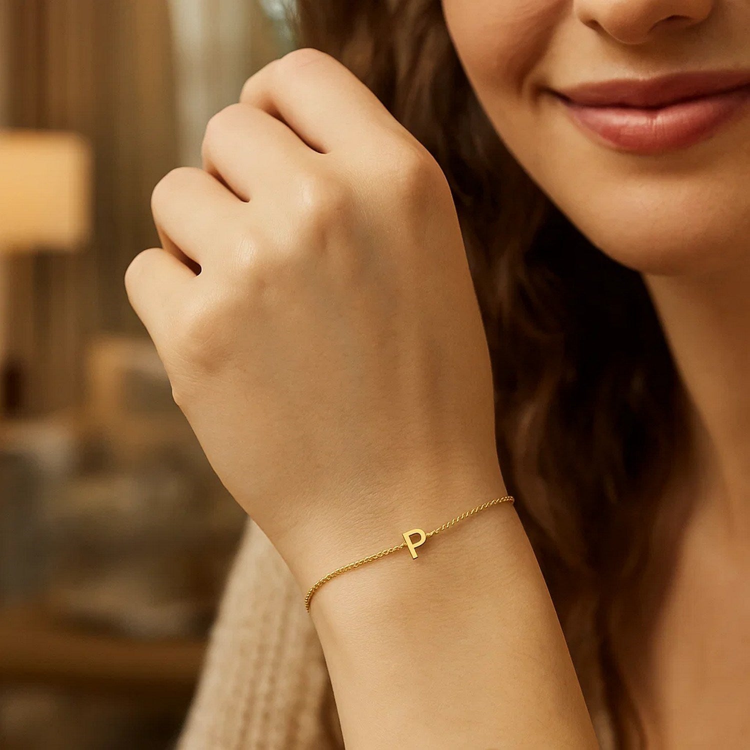 14K Yellow Gold Mini Initial P Bracelet