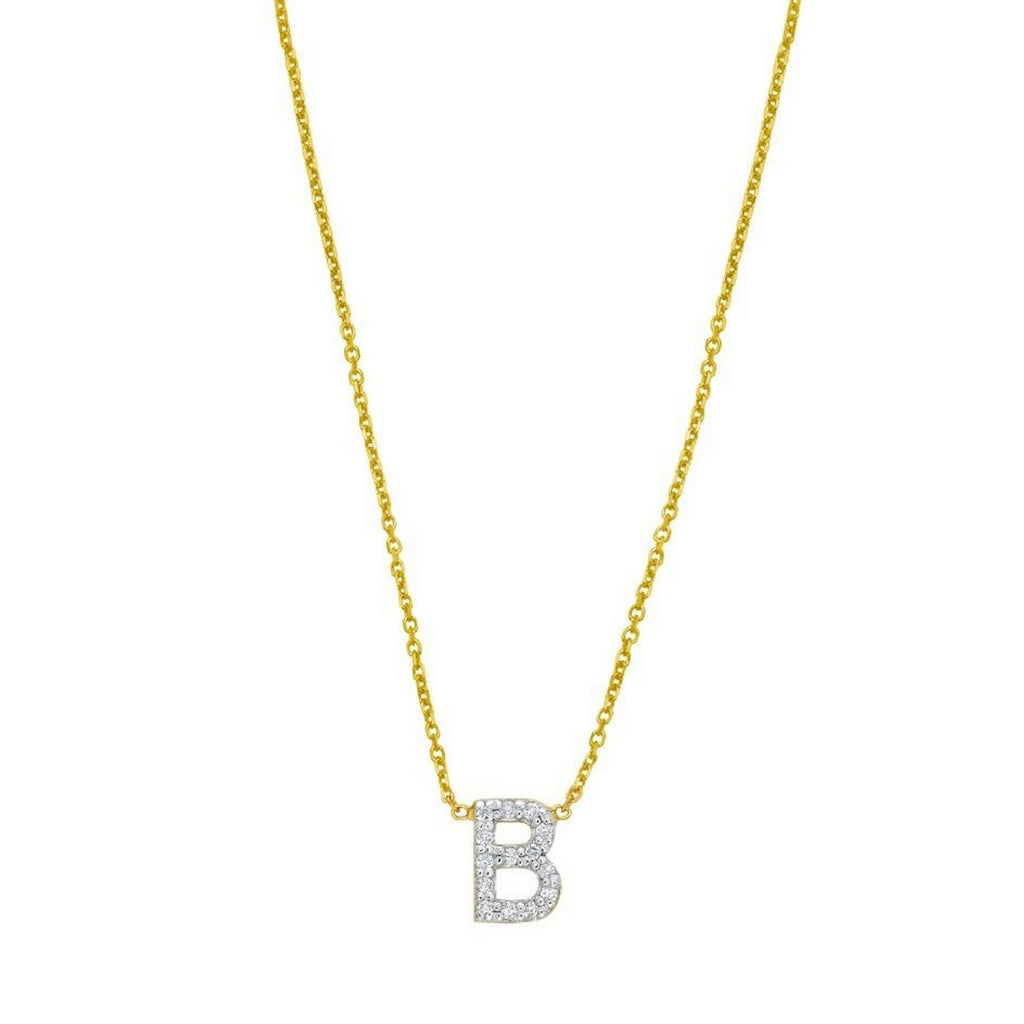14K Yellow Gold Mini Diamond B Initial Pendant Necklace