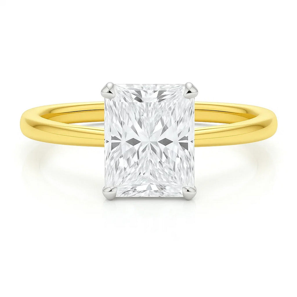 5 Carat Radiant Lab Grown IGI G/VS1 Diamond Solitaire Ring in 14K Yellow Gold