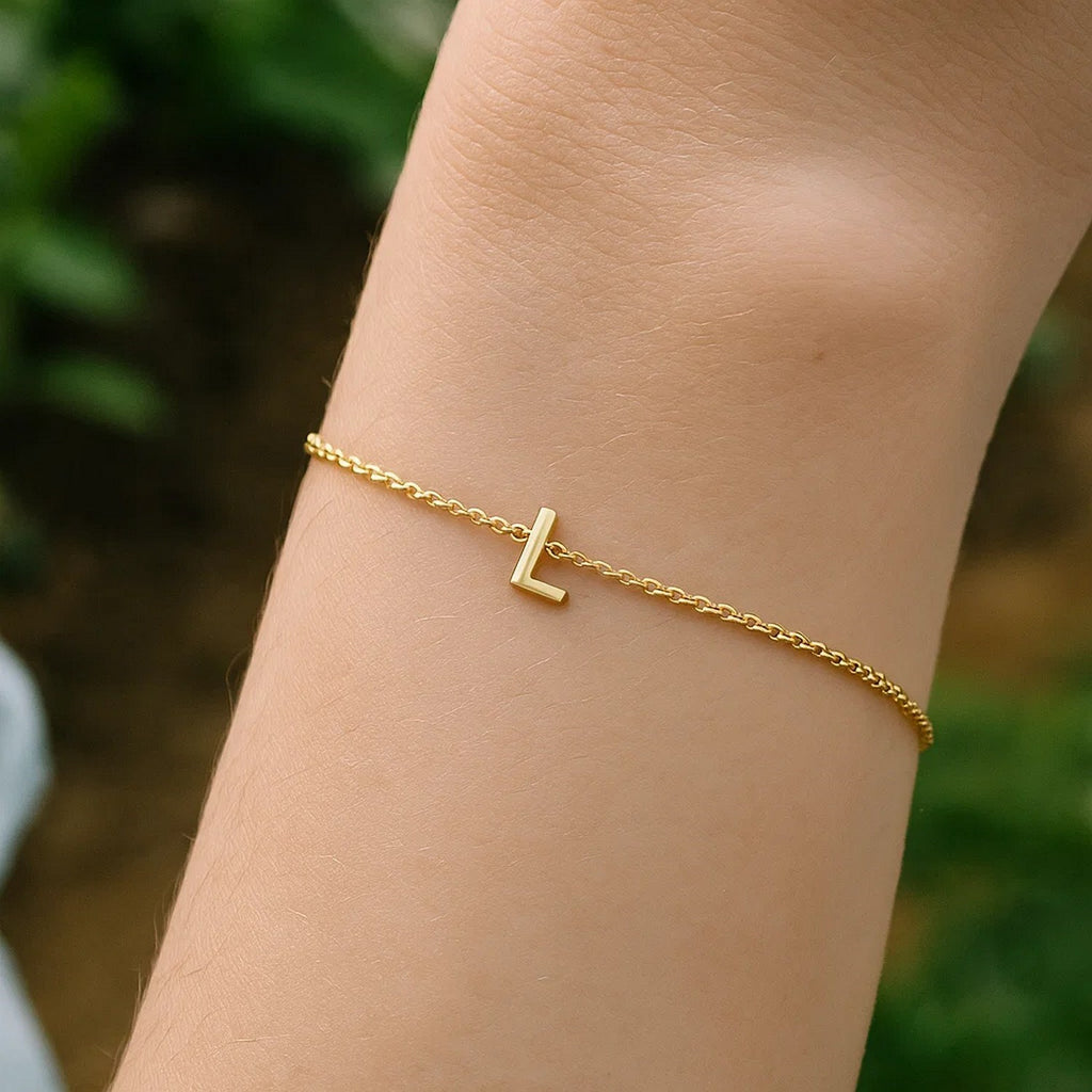 14K Yellow Gold Mini Initial L Bracelet