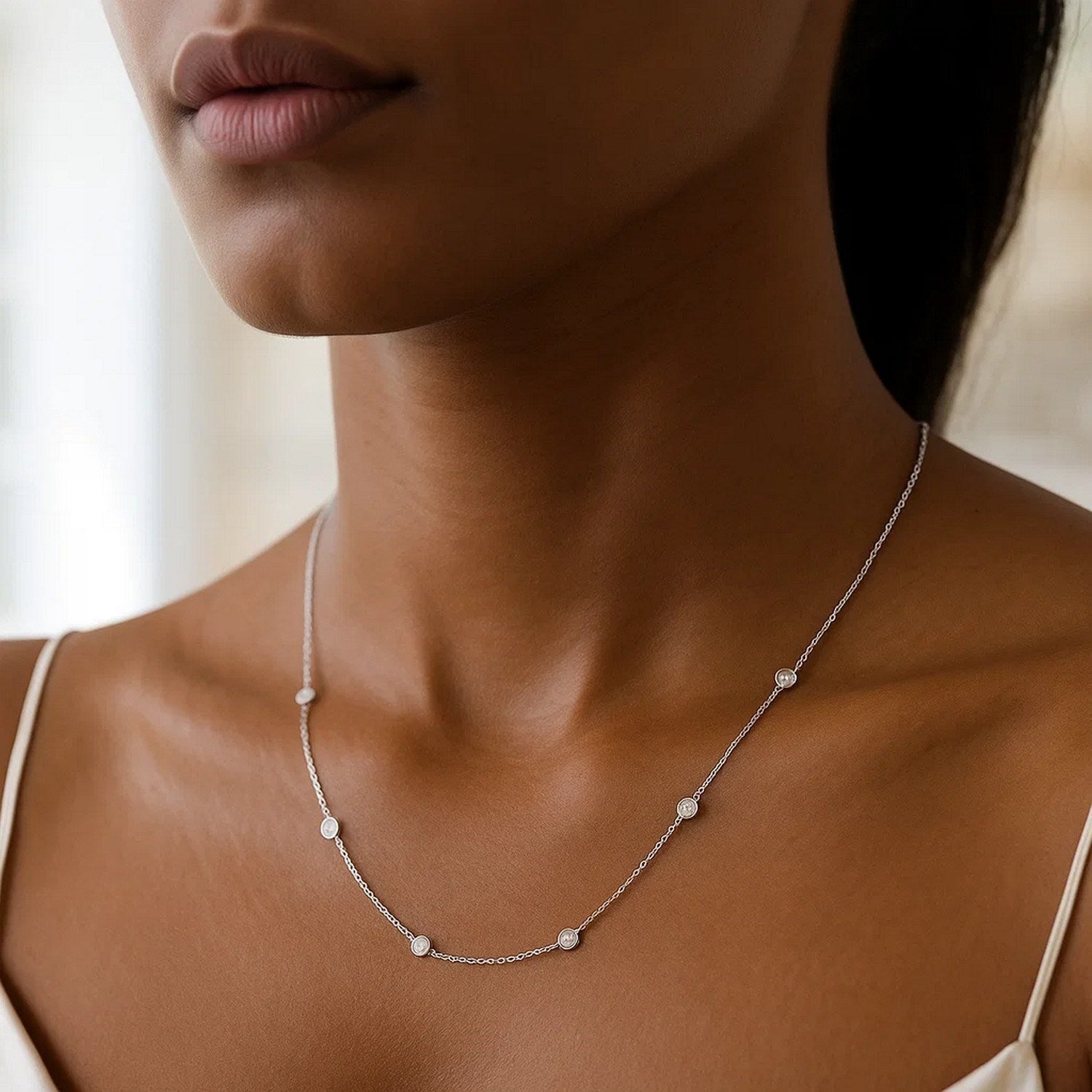 14K White Gold Diamonds by the Yard Necklace