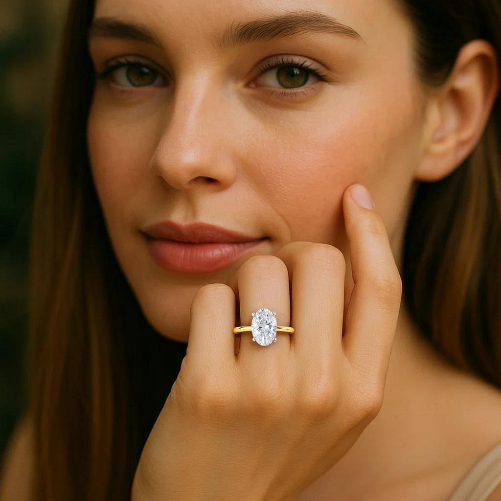 5 Carat Oval Lab Grown IGI G/VS1 Diamond Solitaire Ring in 14K Yellow Gold