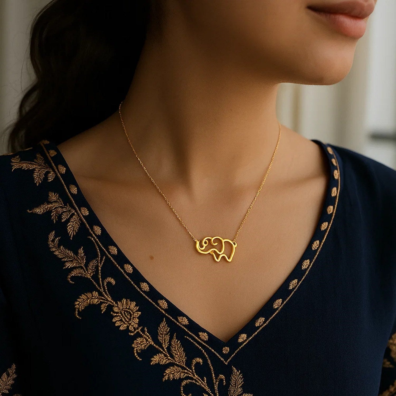 14k Yellow Gold Elephant Necklace