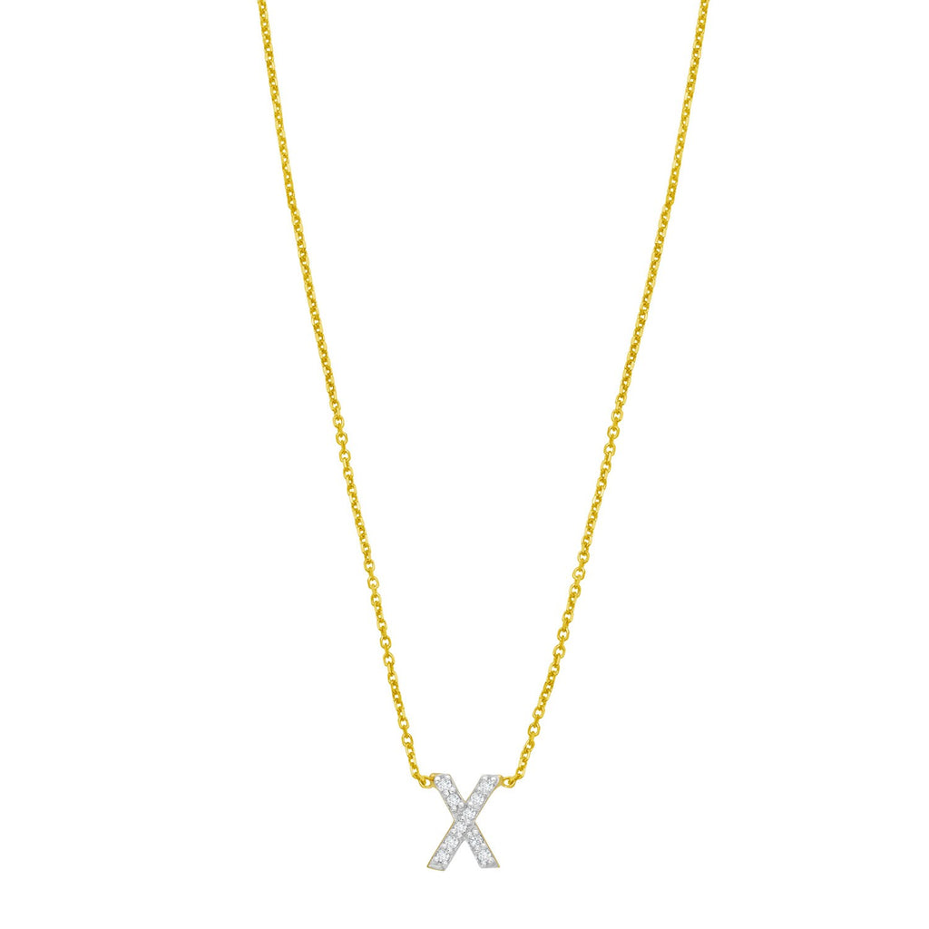 14K Yellow Gold Mini Diamond X Initial Pendant Necklace