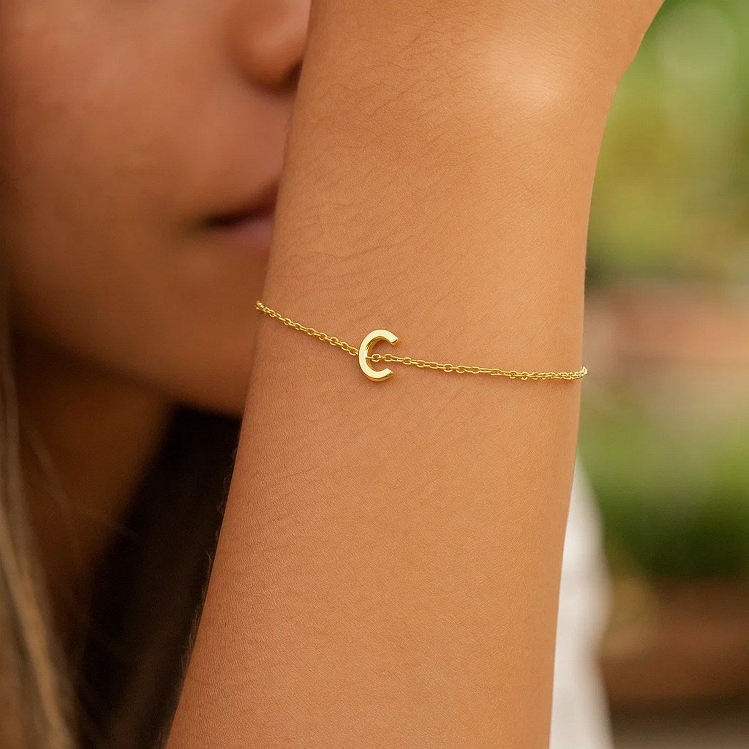 14K Yellow Gold Mini Initial C Bracelet