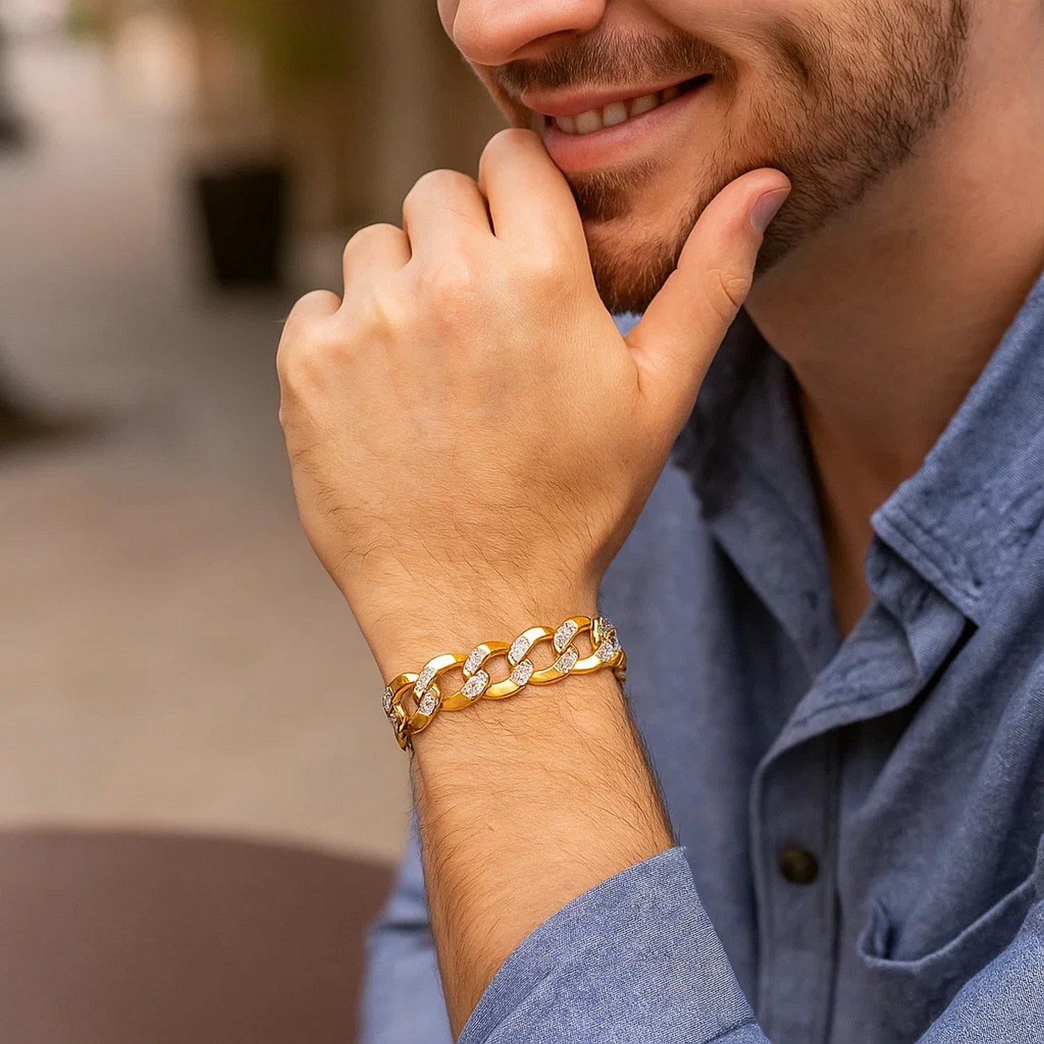 14k Two Tone Gold Pave Curb Bracelet (12.18 mm)