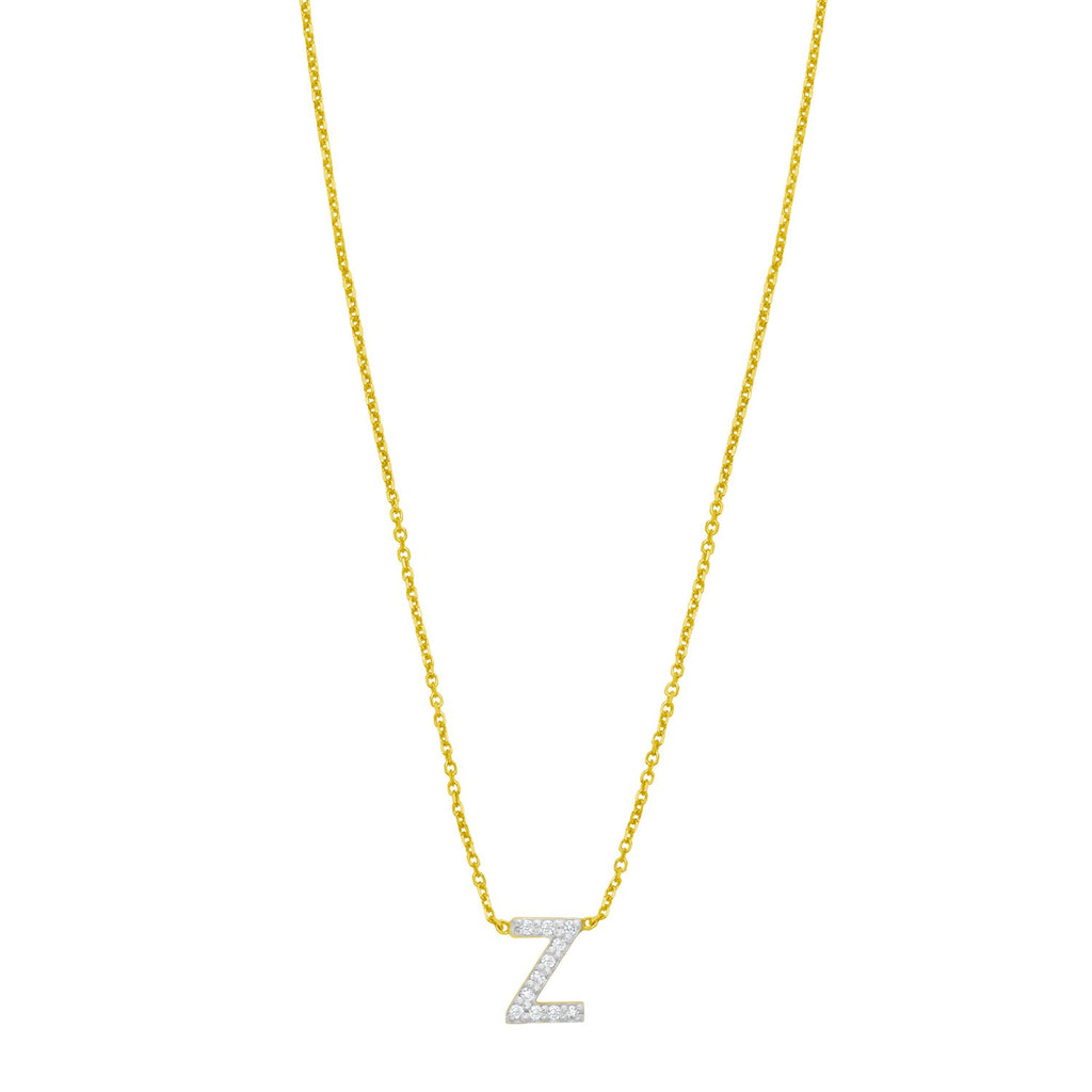 14K Yellow Gold Mini Diamond Z Initial Pendant Necklace
