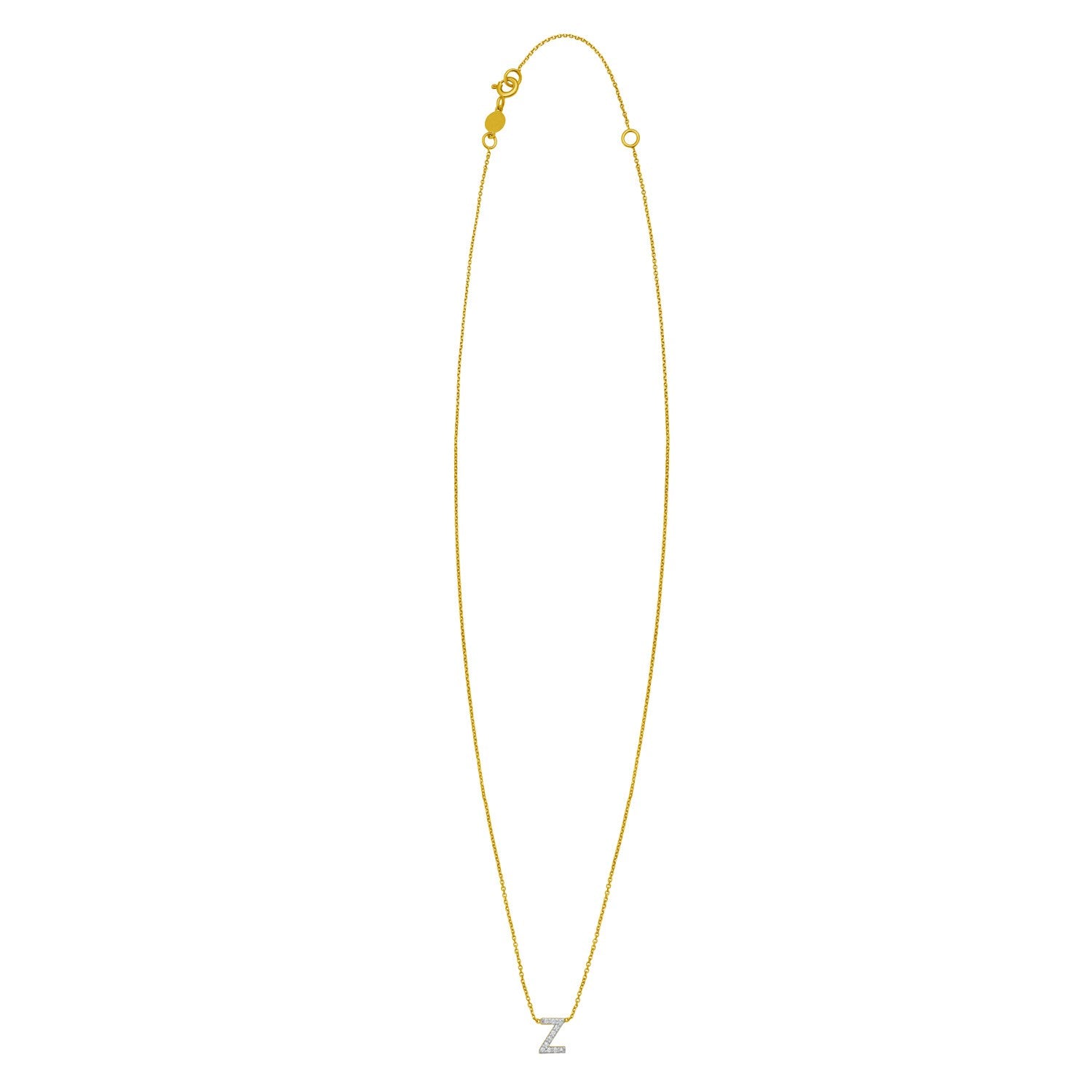 14K Yellow Gold Mini Diamond Z Initial Pendant Necklace