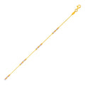 14k Tri Color Gold Anklet with Textured Beads