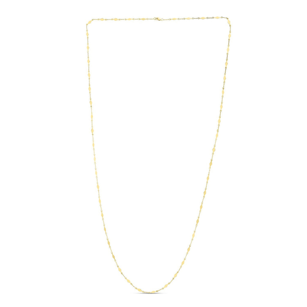 14K Yellow Gold Long Diamond Shape Station Mirror Chain Necklace