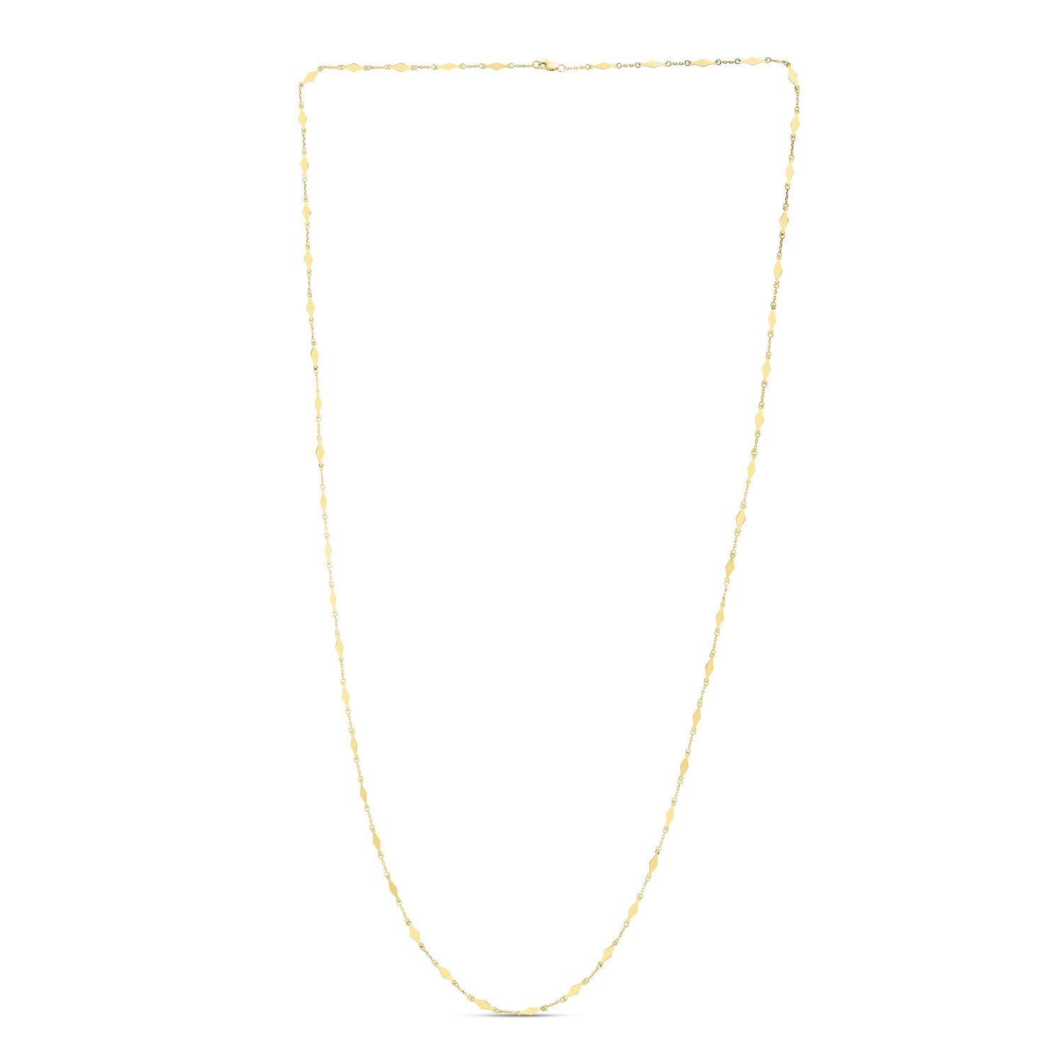 14K Yellow Gold Long Diamond Shape Station Mirror Chain Necklace