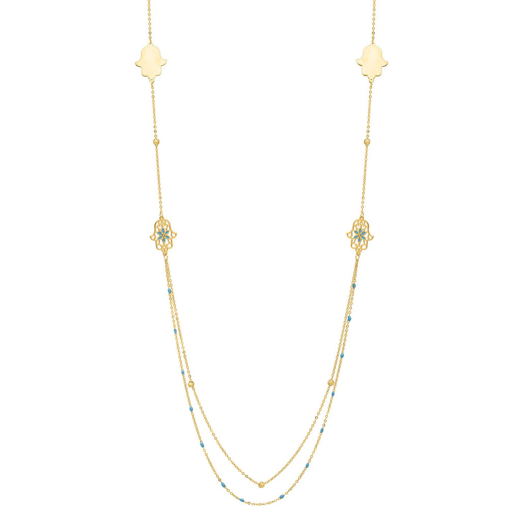 Long Hamsa Necklace in 14K Yellow Gold