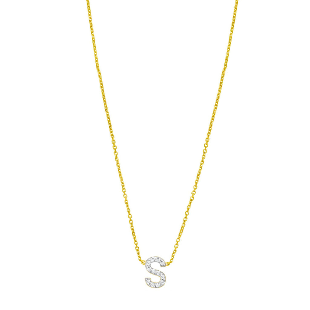 14K Yellow Gold Mini Diamond S Initial Pendant Necklace