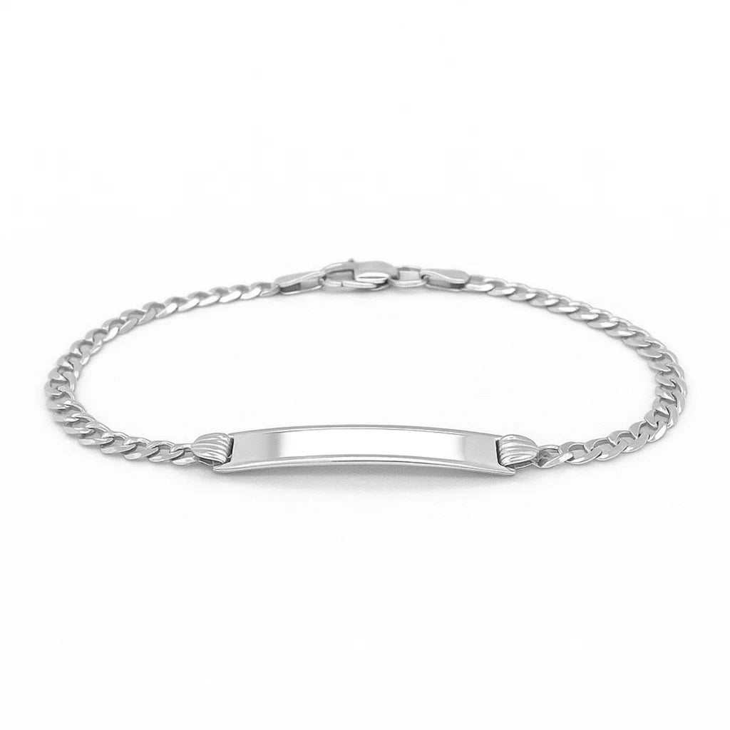 14k White Gold Curb Link Chain Polished Childrens ID Bracelet (3.00 mm)