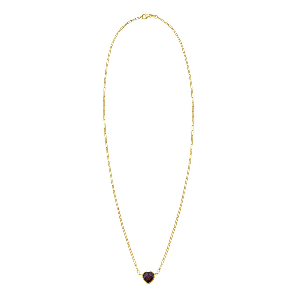 14K Yellow Gold Garnet Heart Necklace (1.50 mm)