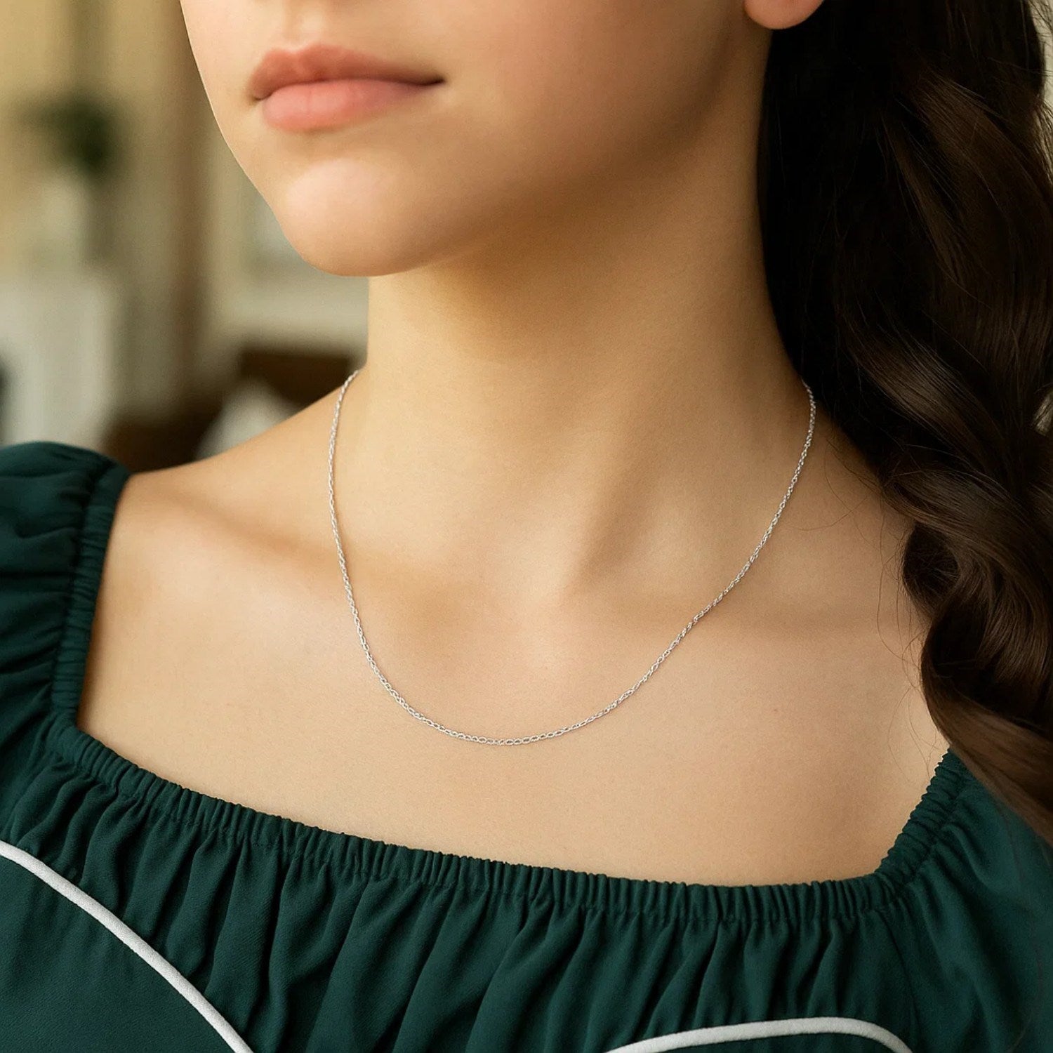 14k White Gold Machine Rope Chain (0.95 mm)