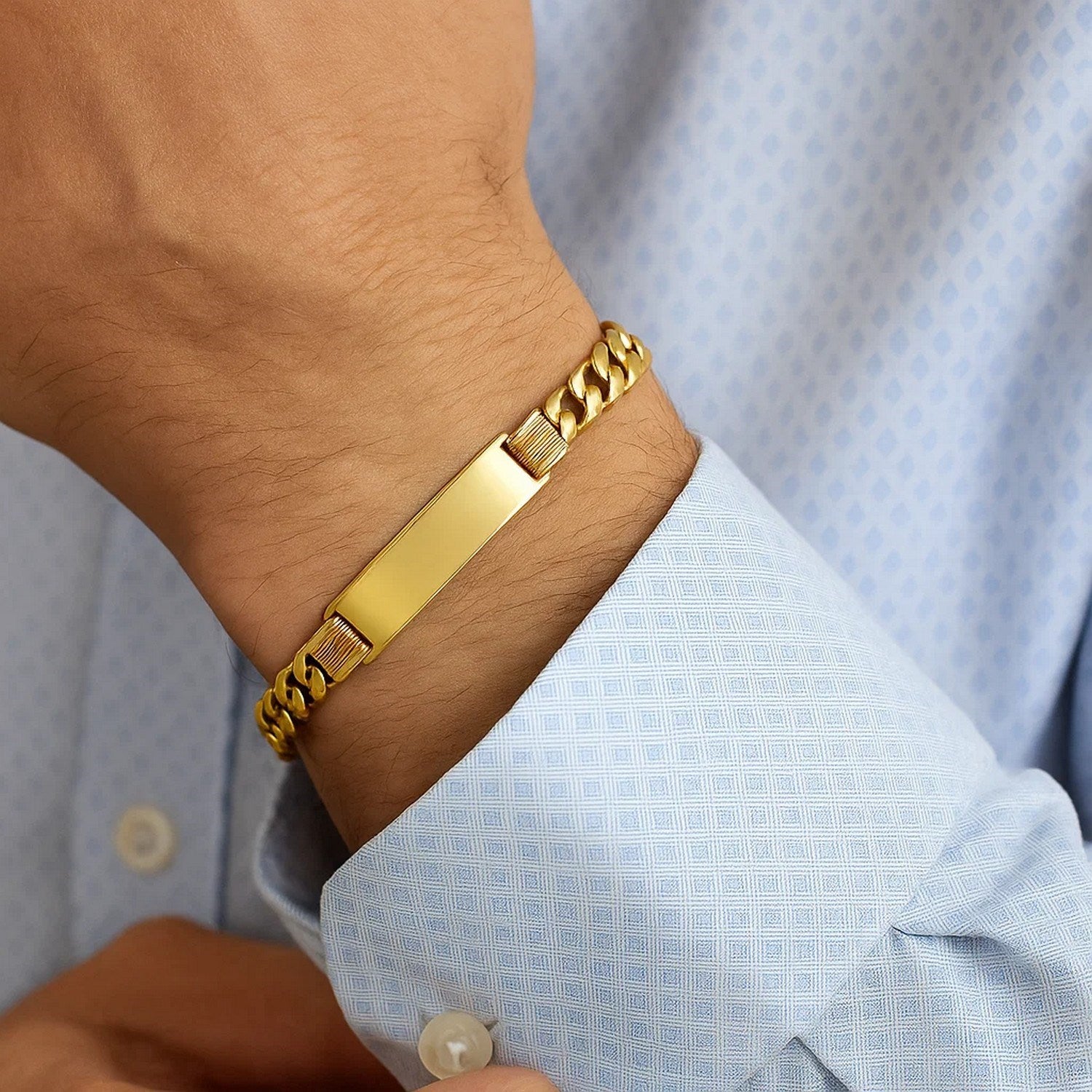 14K Yellow Gold Lite Cuban ID Bracelet (9.10 mm)