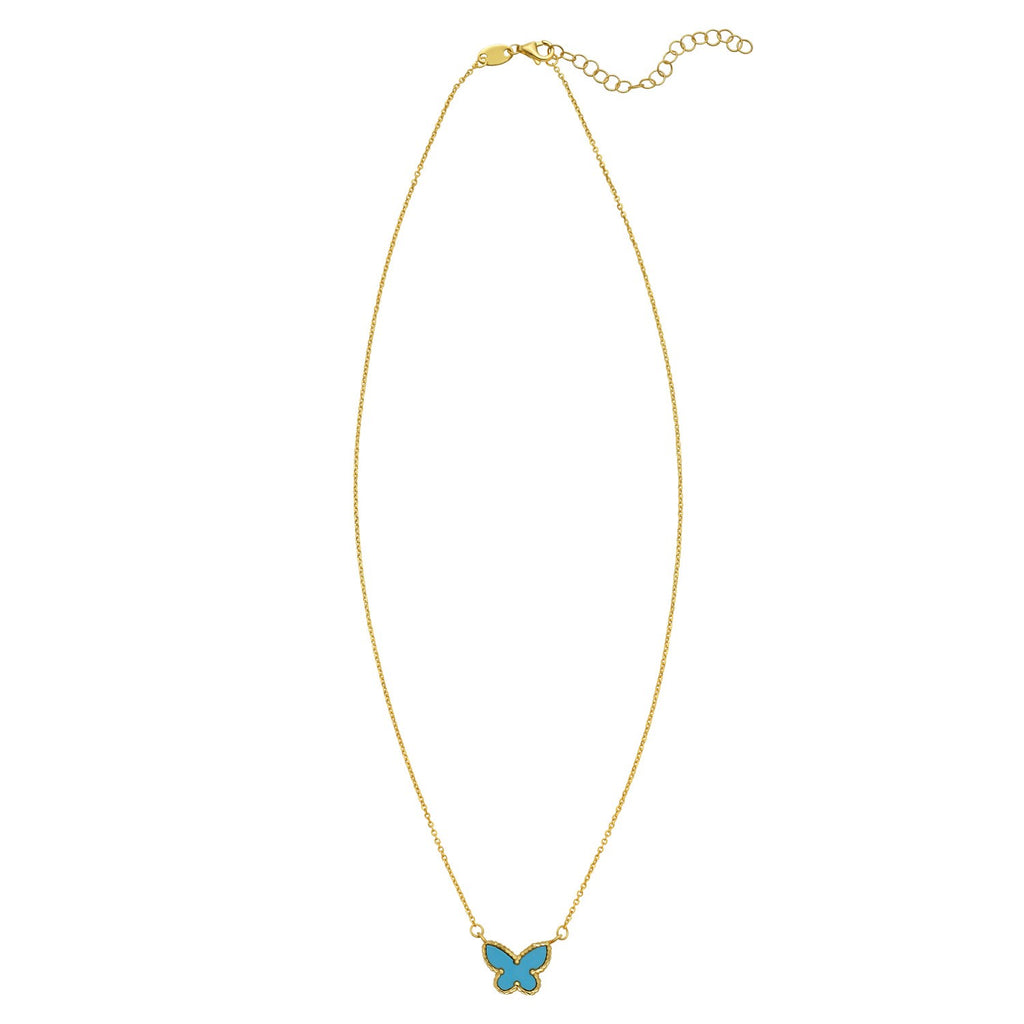 14K Yellow Gold Primavera Turquoise Butterfly Necklace
