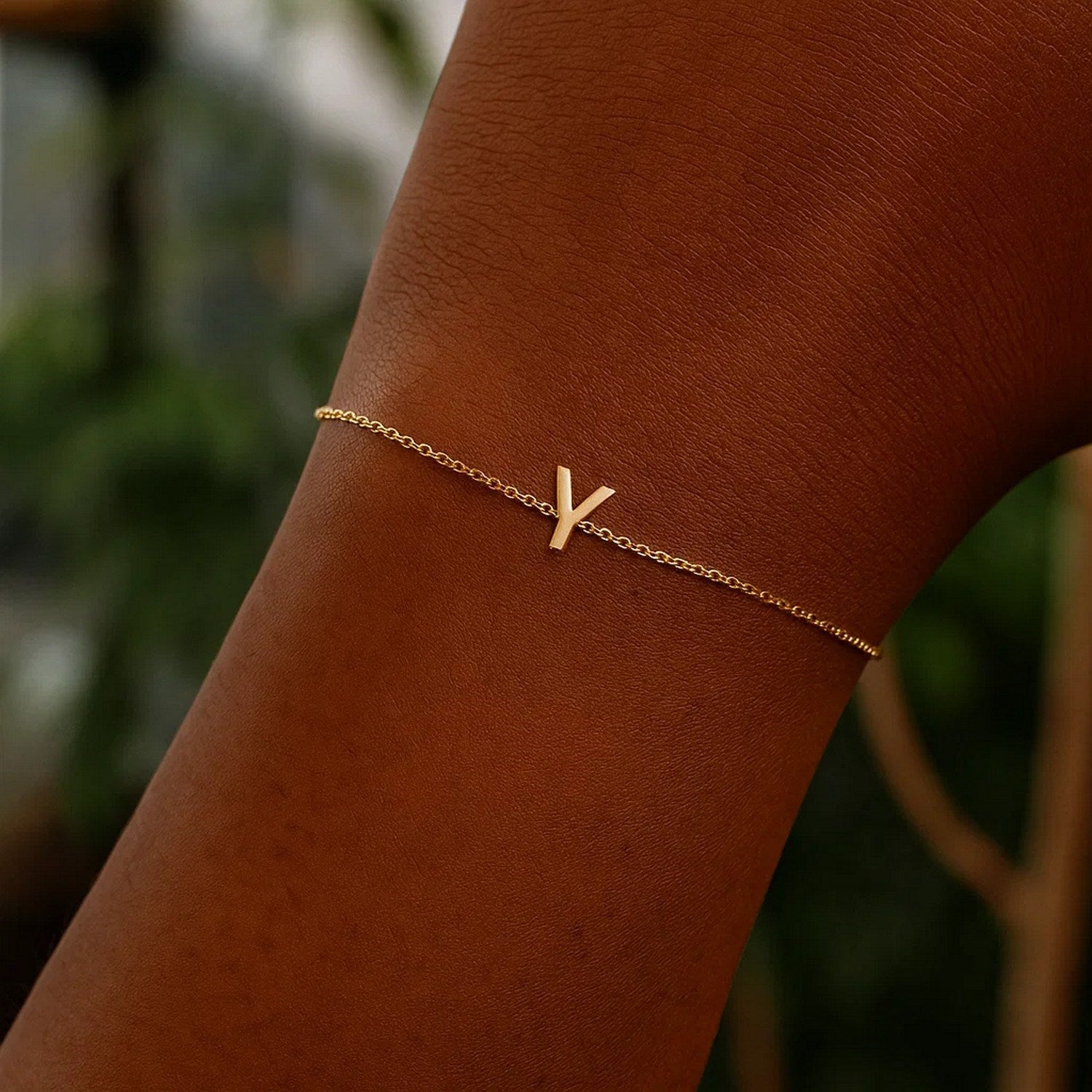 14K Yellow Gold Mini Initial Y Bracelet