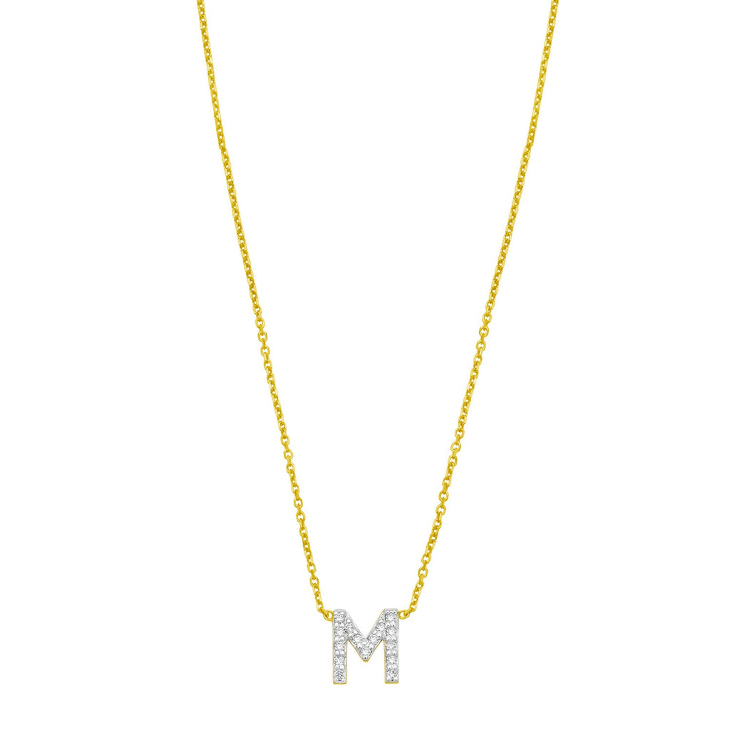 14K Yellow Gold Mini Diamond M Initial Pendant Necklace