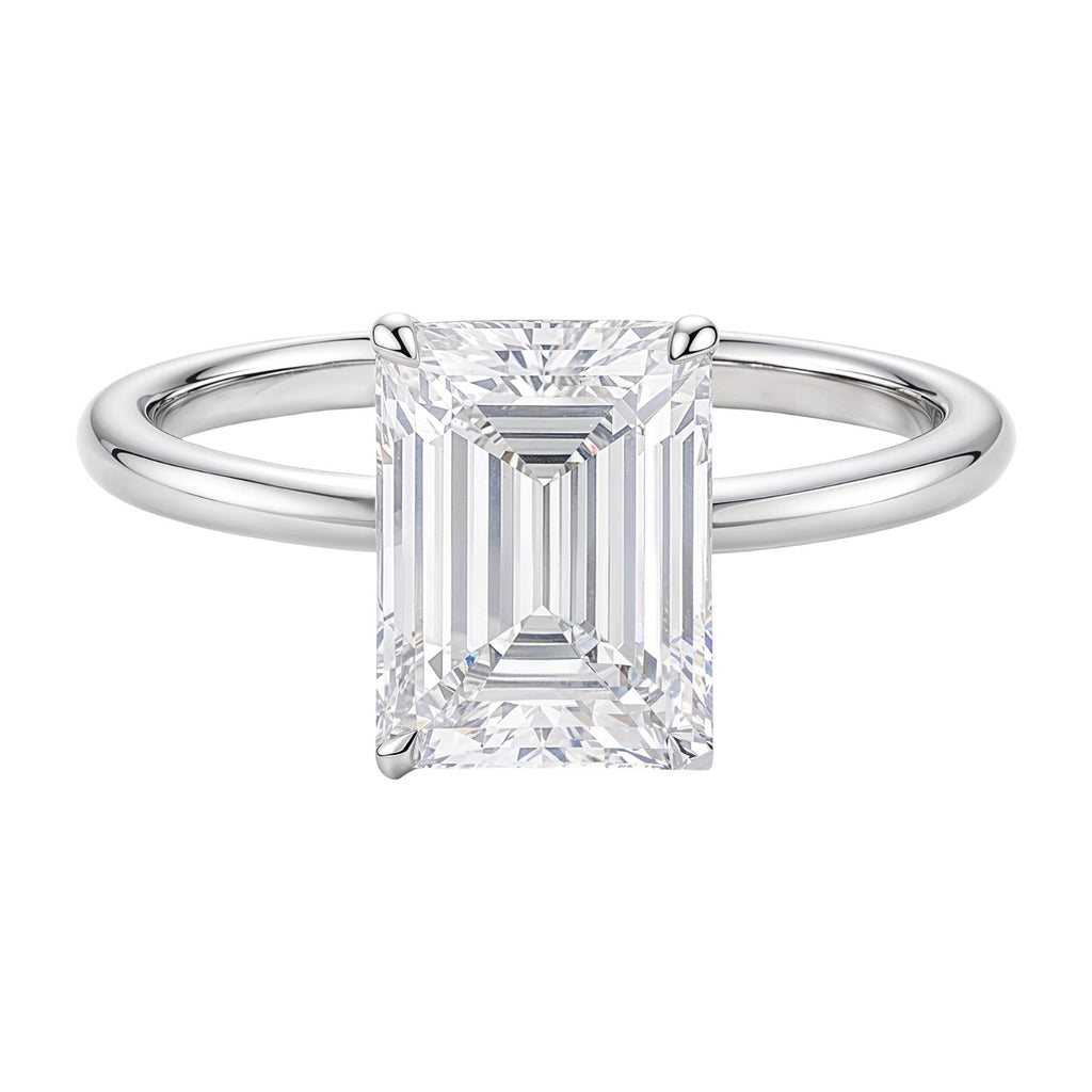3 Carat Emerald Lab Grown IGI G/VS1 Diamond Solitaire Ring in 10K White Gold