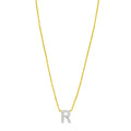 14K Yellow Gold Mini Diamond R Initial Pendant Necklace