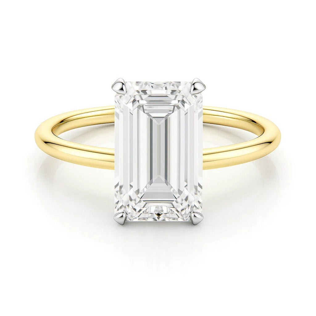 3 Carat Emerald Lab Grown IGI G/VS1 Diamond Solitaire Ring in 14K Yellow Gold