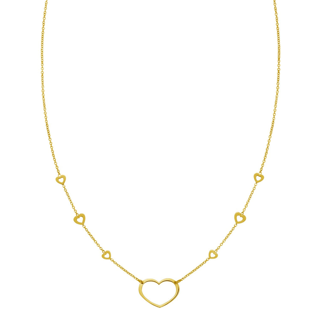 14K Yellow Gold Open Heart Station Necklace