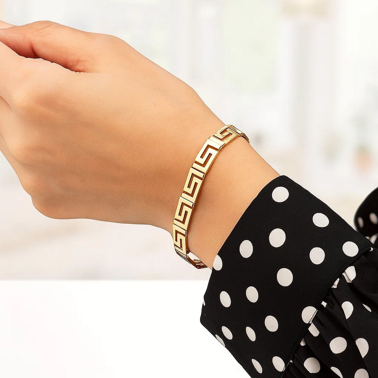 14k Yellow Gold Fancy Greek Key Motif Bracelet (6.35 mm)
