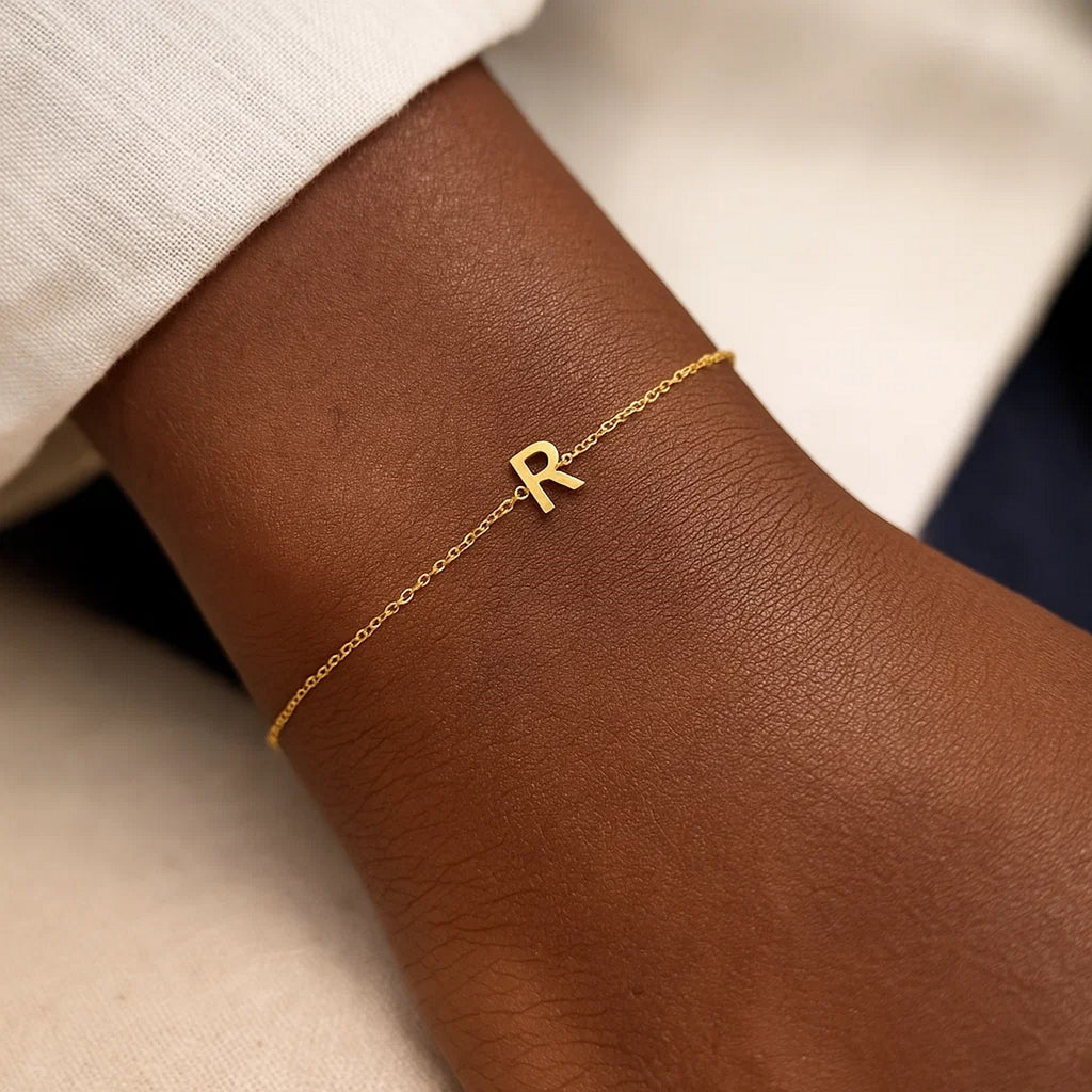 14K Yellow Gold Mini Initial R Bracelet