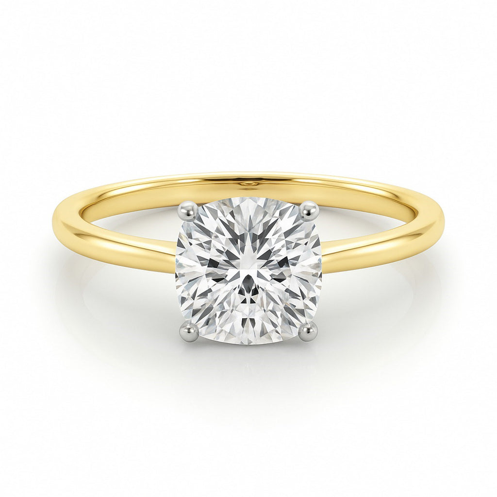 2 Carat Cushion Lab Grown IGI G/VS1 Diamond Solitaire Ring in 14K Yellow Gold