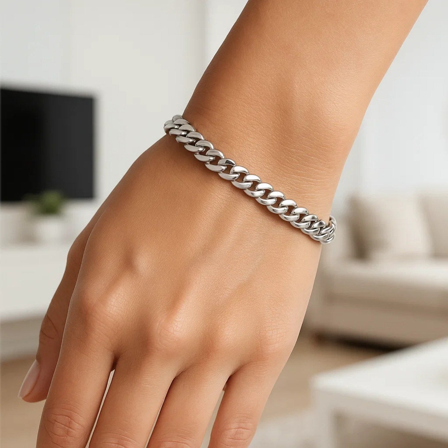 14K White Gold Cuban Link Bracelet (5.90 mm)