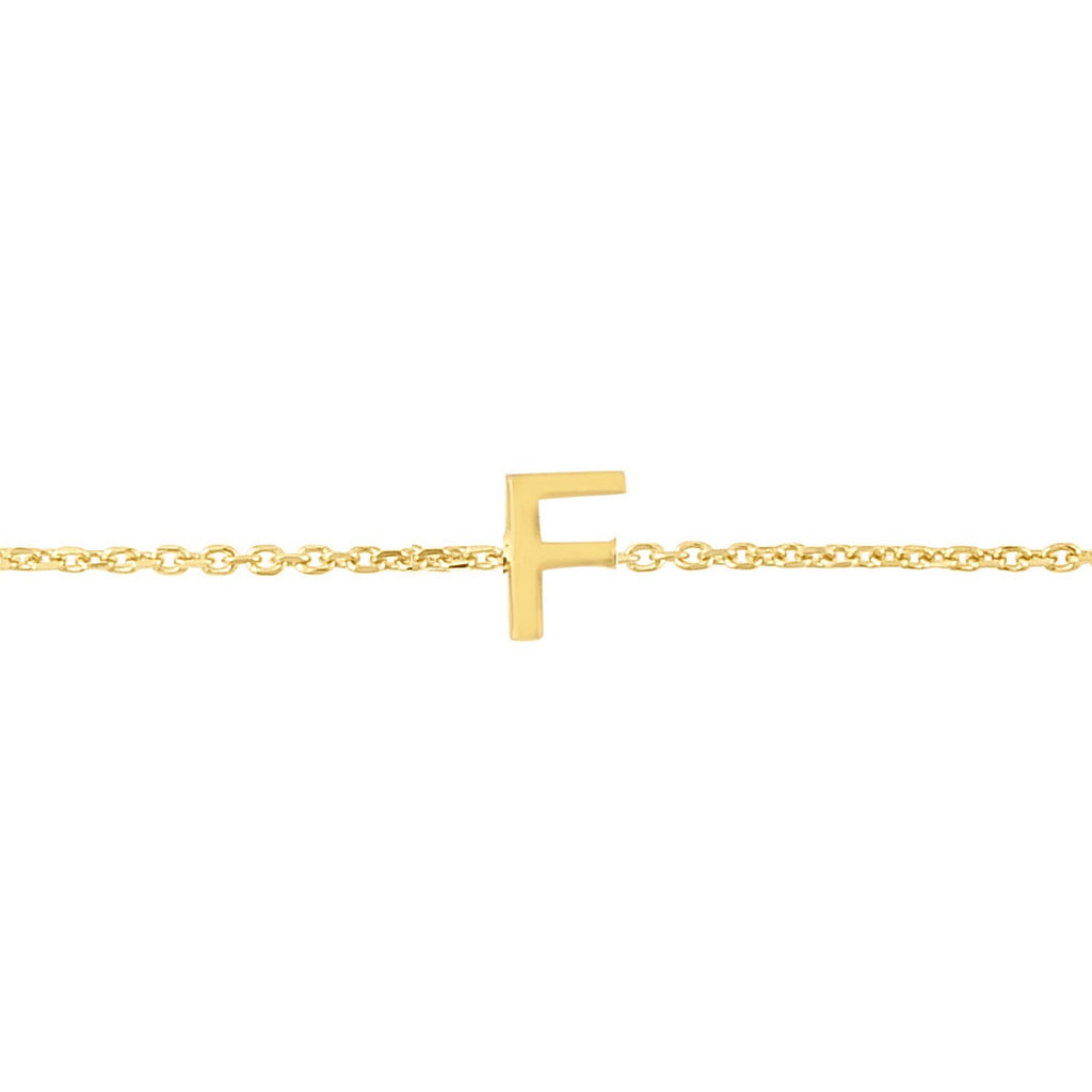 14K Yellow Gold Mini Initial F Bracelet